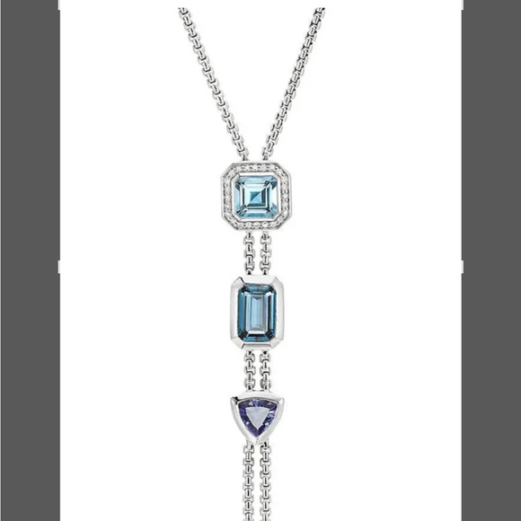 David Yurman Novella Y Neclase Blue Topaz and Pave Diamonds - Picture 6 of 16